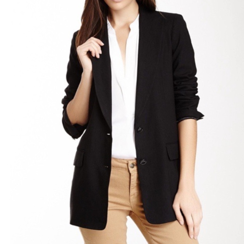 EUC Vince Linen Blend Boyfriend Fit 2-button Black Blazer Sz 6